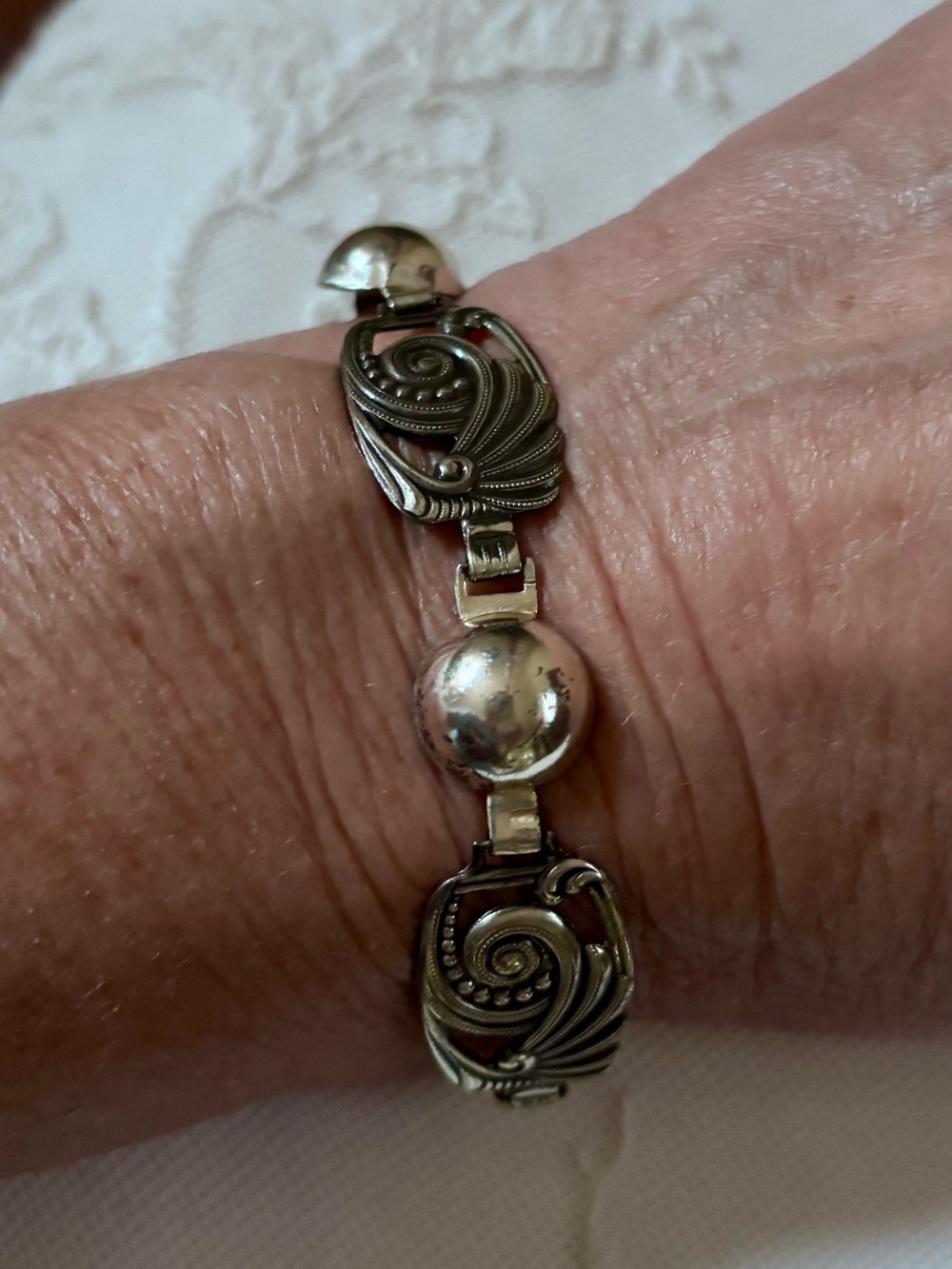 Sterling Silver Art Deco Style Women's Bracelet - Vintage 1920’s Stamped Links - Picture 12 of 14